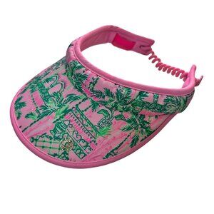 Lilly Pulitzer Always Worth It Pink Green Palm Print O/S Golf Visor Hat